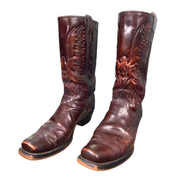 Vintage 70’s Wrangler 5630 Eagle Rainbow Brown Leather Cowboy Boot Size 10.5 D main image 5
